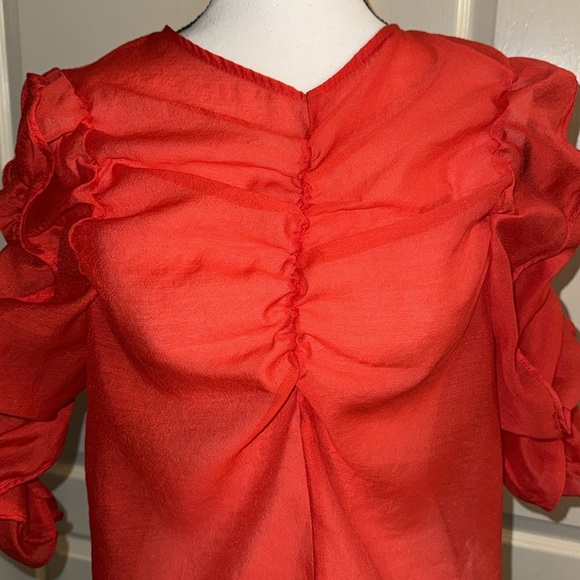 H&M Red Ruffle Top - Size US 10 - Picture 2 of 11